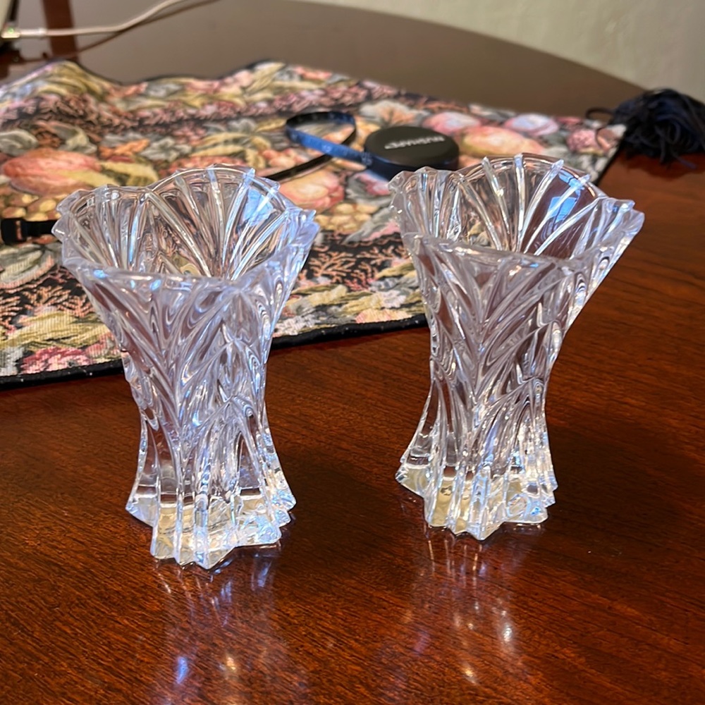 Crystal Marc Hurel candle holders. 3” tall.